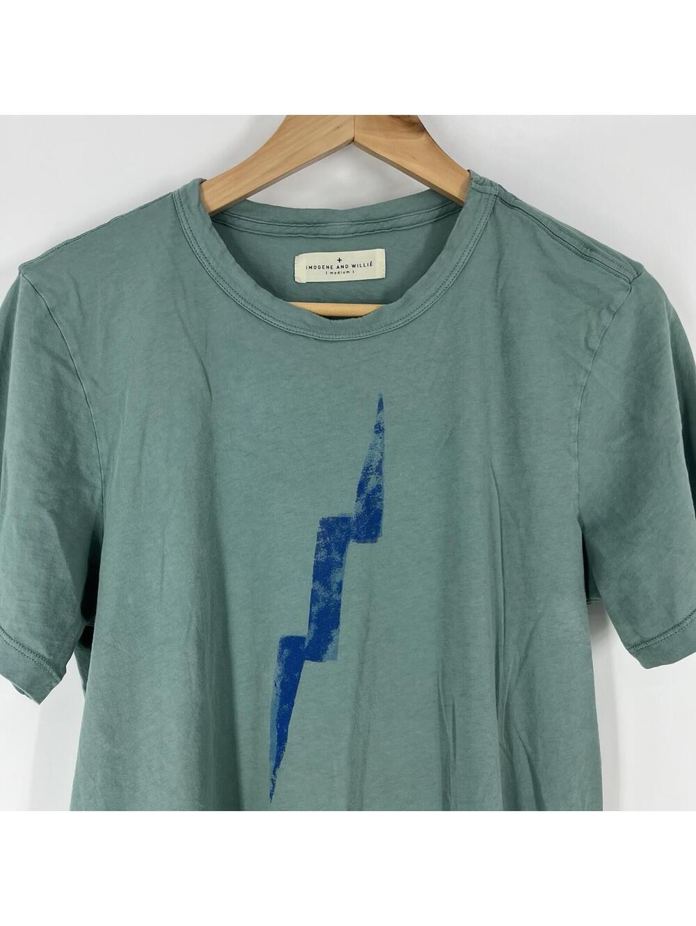 Imogene + Willie The Bolt Tee Size Medium Teal Blue Graphic T Shirt Crew Cotton - Picture 2 of 7